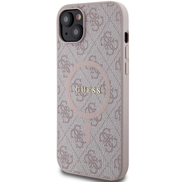 Guess 4G Collection Leather Metal Logo MagSafe Dėklas iPhone 14/15/13 - Rožinis 1 Guess 4G Collection Leather Metal Logo MagSafe Dėklas iPhone 14/15/13 - Rožinis 1