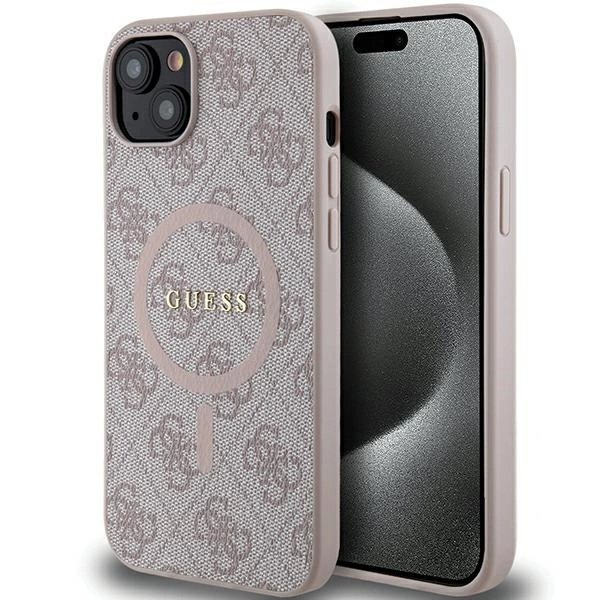 Guess 4G Collection Leather Metal Logo MagSafe Dėklas iPhone 14/15/13 - Rožinis Guess 4G Collection Leather Metal Logo MagSafe Dėklas iPhone 14/15/13 - Rožinis