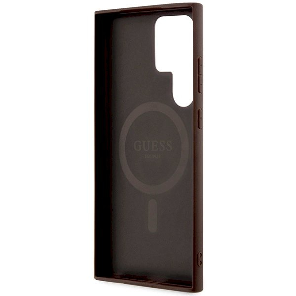 Guess 4G Collection Leather Metal Logo MagSafe Dėklas Samsung Galaxy S24 Ultra - rudas 6 Guess 4G Collection Leather Metal Logo MagSafe Dėklas Samsung Galaxy S24 Ultra - rudas 6