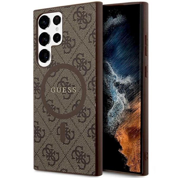 Guess 4G Collection Leather Metal Logo MagSafe Dėklas Samsung Galaxy S24 Ultra - rudas Guess 4G Collection Leather Metal Logo MagSafe Dėklas Samsung Galaxy S24 Ultra - rudas