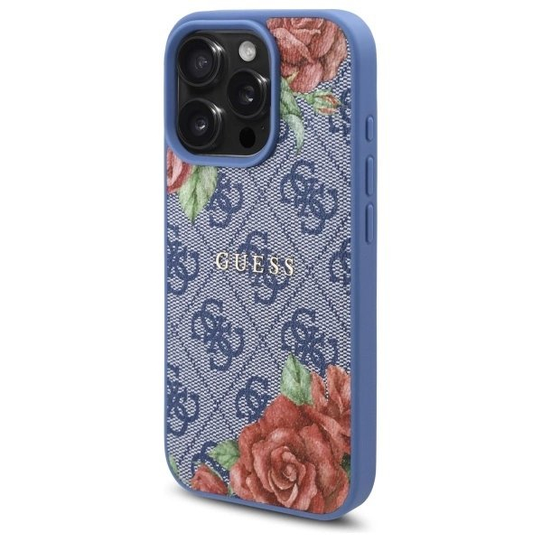 iPhone 16 Pro Guess 4G Flowers Print MagSafe dėklas - mėlynas 1