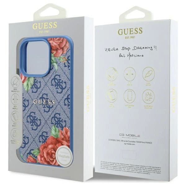 iPhone 16 Pro Guess 4G Flowers Print MagSafe dėklas - mėlynas 7