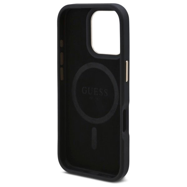 iPhone 16 Pro Max Guess 4G Logo Plate MagSafe dėklas – juodas 6