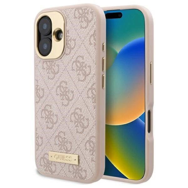 iPhone 16 – Guess 4G Logo Plate MagSafe dėklas - Rožinis