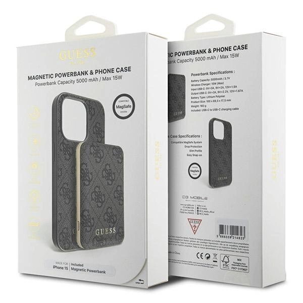 Guess 4G Metal Logo Dėklas set iPhone 15 + 5000mAh MagSafe power bank - Juodas 10 Guess 4G Metal Logo Dėklas set iPhone 15 + 5000mAh MagSafe power bank - Juodas 10
