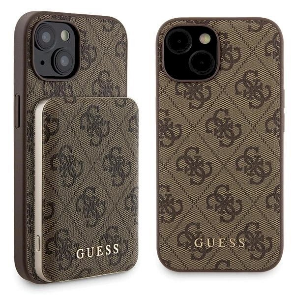 Guess 4G Metal Logo Dėklas set iPhone 15 + 5000mAh MagSafe power bank - Rudas Guess 4G Metal Logo Dėklas set iPhone 15 + 5000mAh MagSafe power bank - Rudas