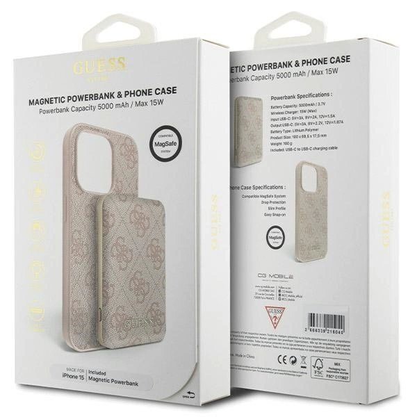 Guess 4G Metal Logo Dėklas set iPhone 15 + 5000mAh MagSafe power bank - Rožinis 10 Guess 4G Metal Logo Dėklas set iPhone 15 + 5000mAh MagSafe power bank - Rožinis 10