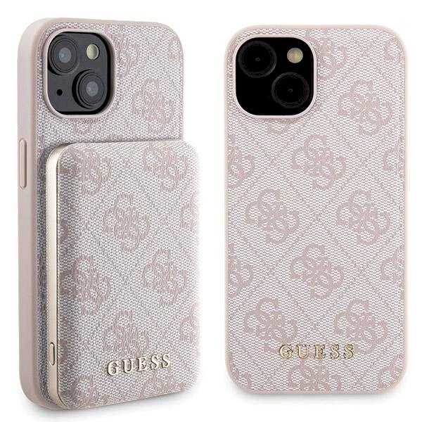 Guess 4G Metal Logo Dėklas set iPhone 15 + 5000mAh MagSafe power bank - Rožinis Guess 4G Metal Logo Dėklas set iPhone 15 + 5000mAh MagSafe power bank - Rožinis