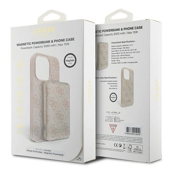 Guess 4G Metal Logo Dėklas set iPhone 15 Pro Max + 5000mAh MagSafe power bank - Rožinis 10 Guess 4G Metal Logo Dėklas set iPhone 15 Pro Max + 5000mAh MagSafe power bank - Rožinis 10