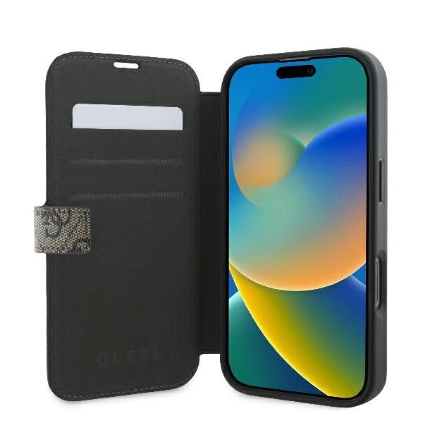 iPhone 16 Pro Guess 4G Metal Logo dėklas – rudas 5