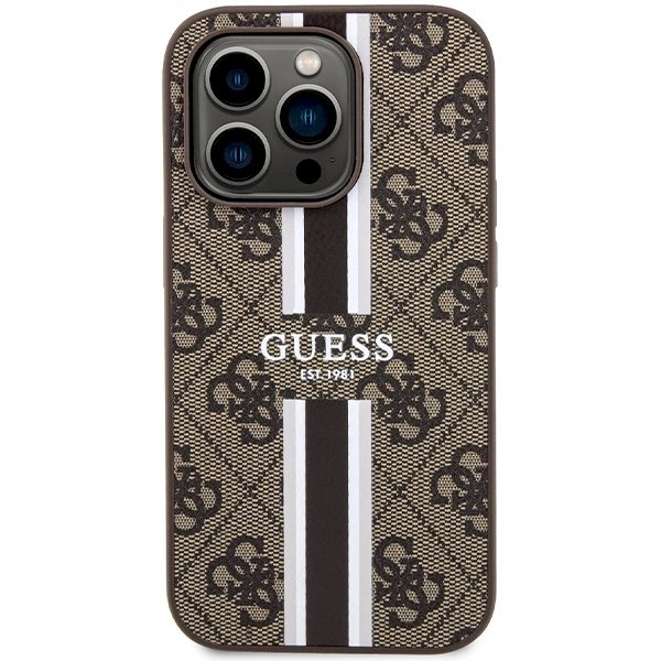 Originalus Guess dėklas 4G Printed Stripes MagSafeiPhone 15 Pro - Rudas 2 Originalus Guess dėklas 4G Printed Stripes MagSafeiPhone 15 Pro - Rudas 2