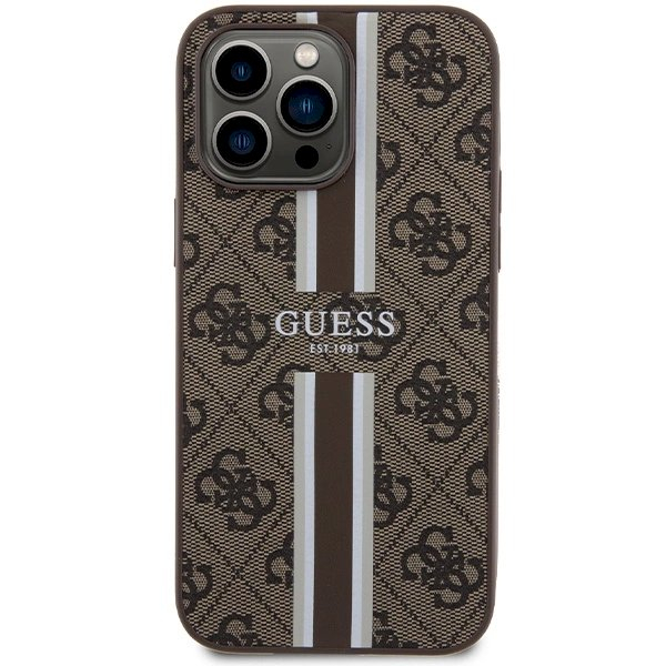 Originalus Guess dėklas 4G Printed Stripes MagSafeiPhone 15 Pro Max - Rudas 2 Originalus Guess dėklas 4G Printed Stripes MagSafeiPhone 15 Pro Max - Rudas 2
