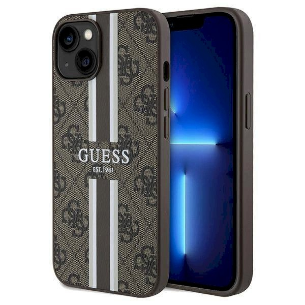 Originalus Guess dėklas 4G Printed Stripes MagSafeiPhone 15/14/13 - Rudas Originalus Guess dėklas 4G Printed Stripes MagSafeiPhone 15/14/13 - Rudas