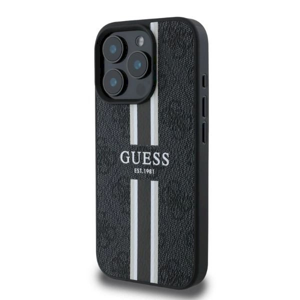 Guess 4G Printed Stripes MagSafe Dėklas iPhone 16 Pro - juodas 1 Guess 4G Printed Stripes MagSafe Dėklas iPhone 16 Pro - juodas 1