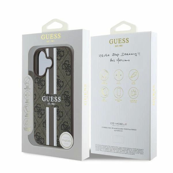 Guess 4G Printed Stripes MagSafe iPhone 16 Dėklas - rudas 3 Guess 4G Printed Stripes MagSafe iPhone 16 Dėklas - rudas 3