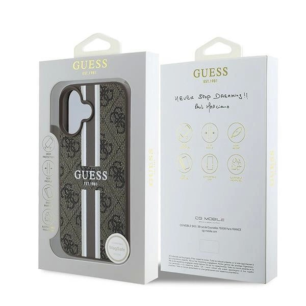 Guess 4G Printed Stripes MagSafe iPhone 16 Plus Dėklas - rudas 7 Guess 4G Printed Stripes MagSafe iPhone 16 Plus Dėklas - rudas 7