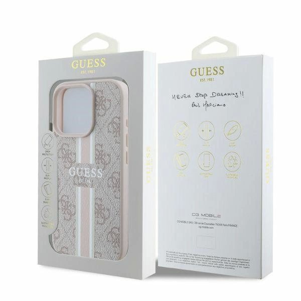 Guess 4G Printed Stripes MagSafe iPhone 16 Pro dėklas - rožinis 3 Guess 4G Printed Stripes MagSafe iPhone 16 Pro dėklas - rožinis 3