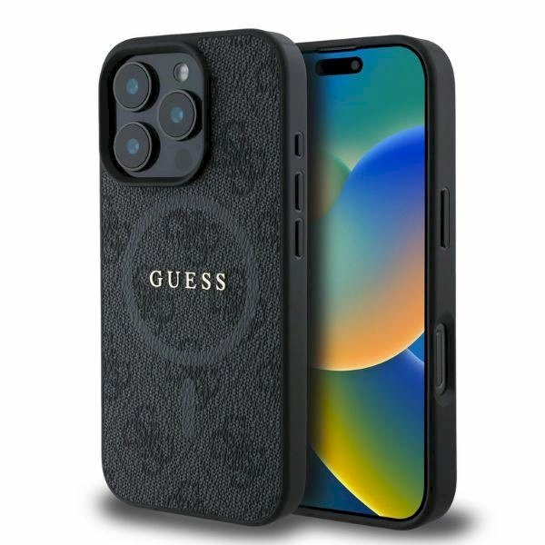 iPhone 16 Pro – Guess 4G Ring Classic Logo MagSafe dėklas - Juodas iPhone 16 Pro – Guess 4G Ring Classic Logo MagSafe dėklas - Juodas