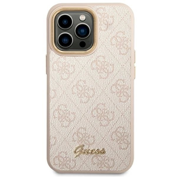 Guess 4G Vintage Gold Logo Dėklas iPhone 14 Pro - Rožinis 2 Guess 4G Vintage Gold Logo Dėklas iPhone 14 Pro - Rožinis 2