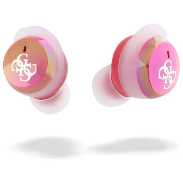 Belaidės ausinės Guess GUTWSJ144ESF TWS + įkrovimo stotelė – fuksijos spalvos, Iridescent 4G Printed Logo 4