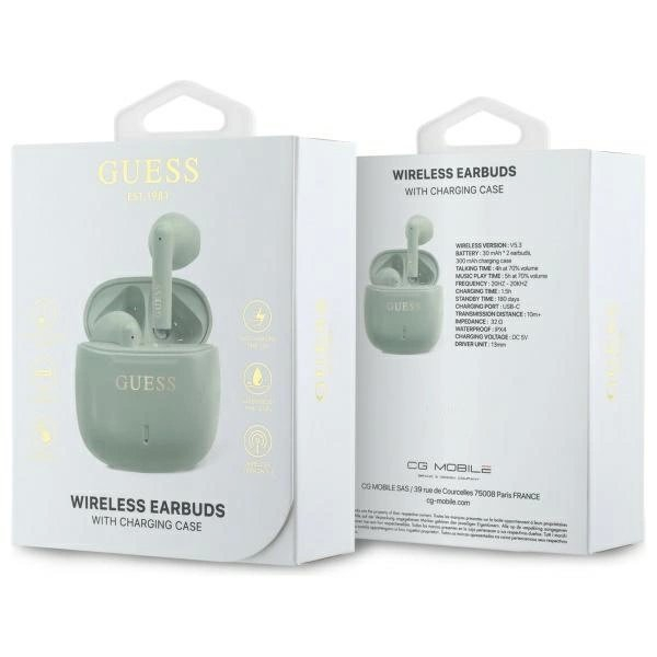 Guess GUTWSJ14ESGN TWS Bluetooth ausinės + įkrovimo stotelė – žalios/žalios su klasikiniais logotipais 3
