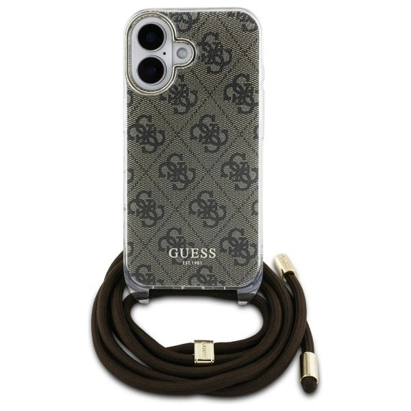 Dėklas Guess Crossbody Cord 4G Print  with Lanyard for iPhone 16 - Rudas 1