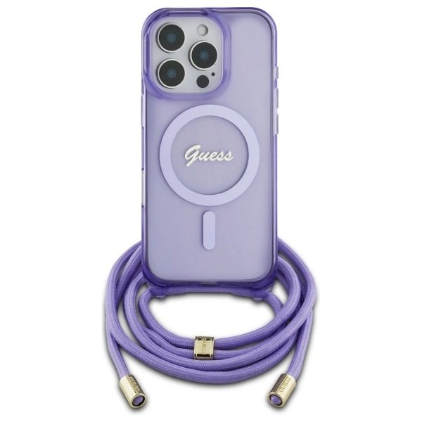 Dėklas Guess Crossbody Cord Script MagSafe  iPhone 16 Pro Max - Violetinis 1 Dėklas Guess Crossbody Cord Script MagSafe  iPhone 16 Pro Max - Violetinis 1