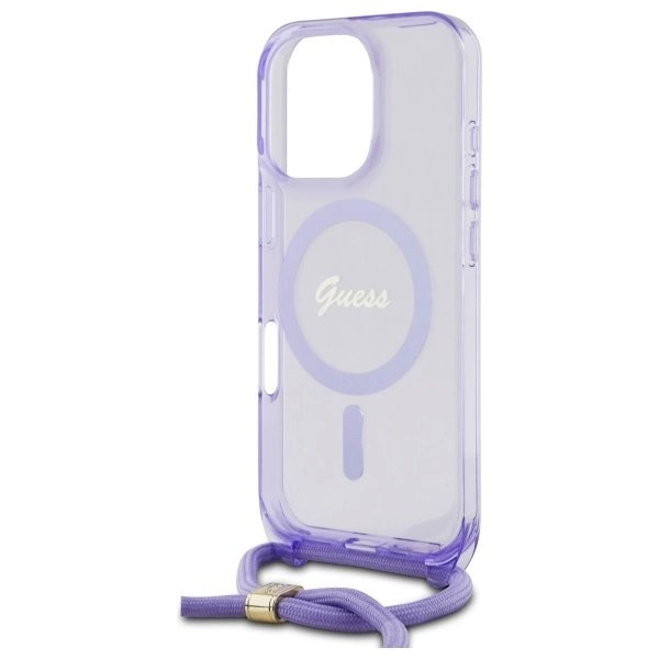 Dėklas Guess Crossbody Cord Script MagSafe  iPhone 16 Pro Max - Violetinis 4 Dėklas Guess Crossbody Cord Script MagSafe  iPhone 16 Pro Max - Violetinis 4