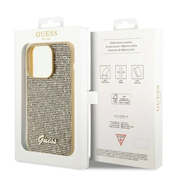 Originalus Guess dėklas Disco Metal ScriptiPhone 14 Pro Max - Auksinis 7 Originalus Guess dėklas Disco Metal ScriptiPhone 14 Pro Max - Auksinis 7