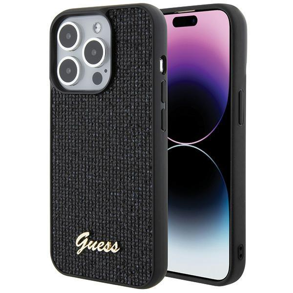 Dėklas Guess Disco Metal Script iPhone 15 Pro - Juodas Dėklas Guess Disco Metal Script iPhone 15 Pro - Juodas