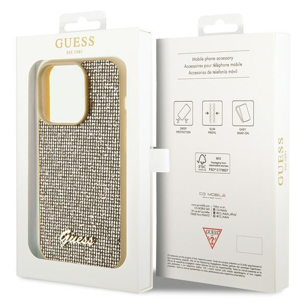 Dėklas Guess Disco Metal Script iPhone 15 Pro - Auksinis 7 Dėklas Guess Disco Metal Script iPhone 15 Pro - Auksinis 7