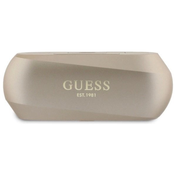 Belaidės ausinės Guess Elongated Metallic Printed Logo TWS + įkrovimo stotelė – auksinės 1 Belaidės ausinės Guess Elongated Metallic Printed Logo TWS + įkrovimo stotelė – auksinės 1