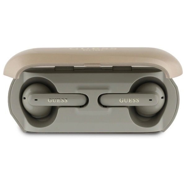 Belaidės ausinės Guess Elongated Metallic Printed Logo TWS + įkrovimo stotelė – auksinės 2 Belaidės ausinės Guess Elongated Metallic Printed Logo TWS + įkrovimo stotelė – auksinės 2