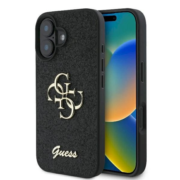 Guess Fixed Glitter Big 4G Dėklas iPhone 16 Plus - juodas