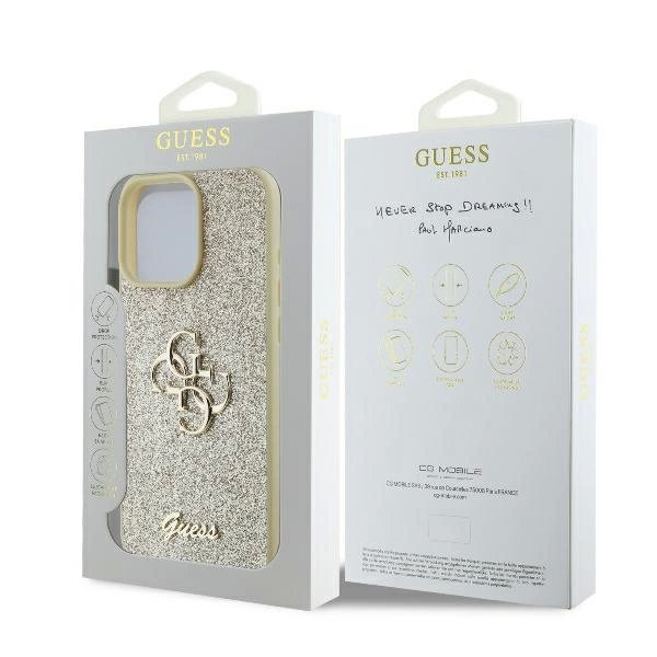 iPhone 16 Pro – Guess Fixed Glitter Big 4G dėklas - Auksinis 7