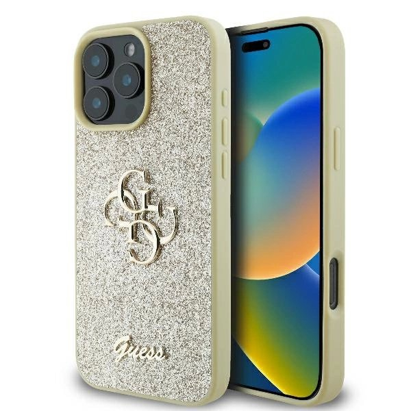 iPhone 16 Pro – Guess Fixed Glitter Big 4G dėklas - Auksinis