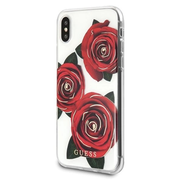 Guess Flower Desire Raudonas Rose iPhone X Dėklas - Permatomas 1