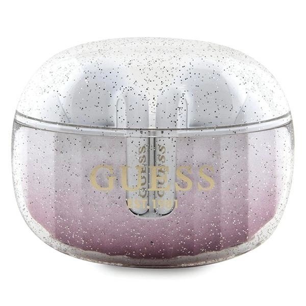 Guess Glitter Gradient TWS Bluetooth Ausinės + docking station - Rožinis Guess Glitter Gradient TWS Bluetooth Ausinės + docking station - Rožinis