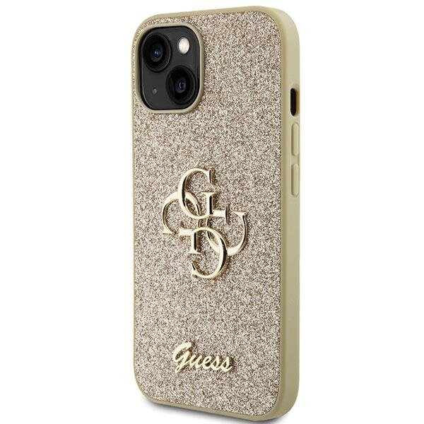 Dėklas Guess Glitter Script Big 4G iPhone 15 - Auksinis 1 Dėklas Guess Glitter Script Big 4G iPhone 15 - Auksinis 1