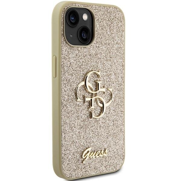 Dėklas Guess Glitter Script Big 4G iPhone 15 - Auksinis 3 Dėklas Guess Glitter Script Big 4G iPhone 15 - Auksinis 3