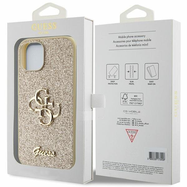 Dėklas Guess Glitter Script Big 4G iPhone 15 - Auksinis 7 Dėklas Guess Glitter Script Big 4G iPhone 15 - Auksinis 7