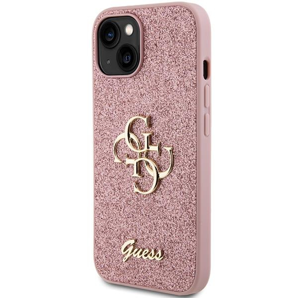 Dėklas Guess Glitter Script Big 4G   iPhone 15 - Rožinis 1 Dėklas Guess Glitter Script Big 4G   iPhone 15 - Rožinis 1
