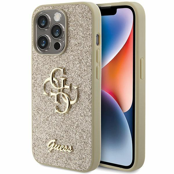 Dėklas Guess Glitter Script Big 4G iPhone 15 Pro - Auksinis Dėklas Guess Glitter Script Big 4G iPhone 15 Pro - Auksinis