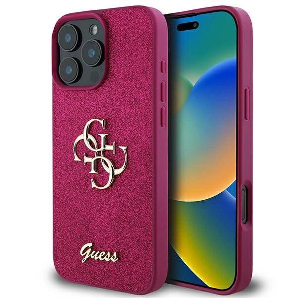 Dėklas Guess Glitter Script Big 4G iPhone 16 Pro - Violetinis Dėklas Guess Glitter Script Big 4G iPhone 16 Pro - Violetinis