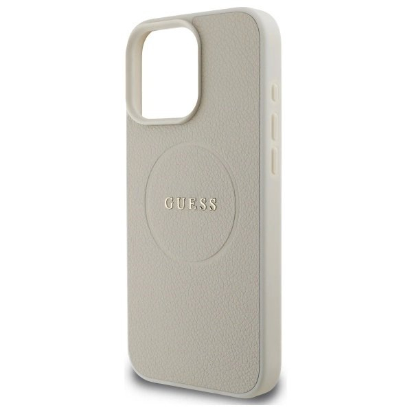 iPhone 16 Pro Max Guess Grained Gold Ring MagSafe dėklas - smėlio 5