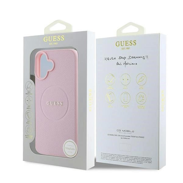 Dėklas Guess Grained Gold Ring MagSafe iPhone 16 Plus - Rožinis 7 Dėklas Guess Grained Gold Ring MagSafe iPhone 16 Plus - Rožinis 7