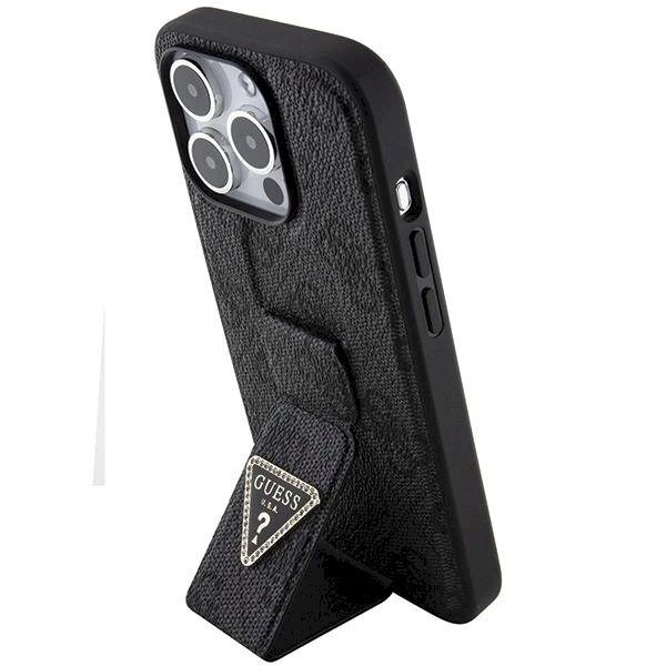 Originalus Guess dėklas Grip Stand 4G Triangle StrassiPhone 15 Pro - Juodas 1 Originalus Guess dėklas Grip Stand 4G Triangle StrassiPhone 15 Pro - Juodas 1
