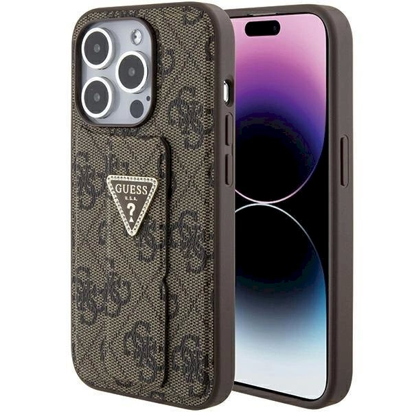 Originalus Guess dėklas Grip Stand 4G Triangle StrassiPhone 15 Pro - Rudas Originalus Guess dėklas Grip Stand 4G Triangle StrassiPhone 15 Pro - Rudas