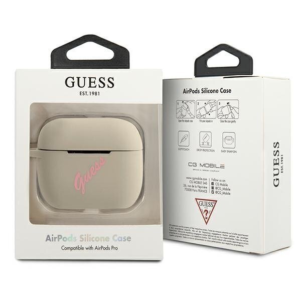 Dėklas Guess GUACAPLSVSGP Silicone Vintage AirPods Pro Ausinių Dėklas pilkas-rožinis 2 Dėklas Guess GUACAPLSVSGP Silicone Vintage AirPods Pro Ausinių Dėklas pilkas-rožinis 2
