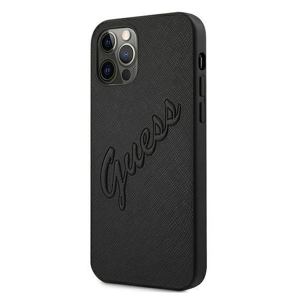 Originalus Guess dėklas GUHCP12LRSAVSBK iPhone 12 Pro Max 6.7 Juodas Saffiano Vintage Script 1